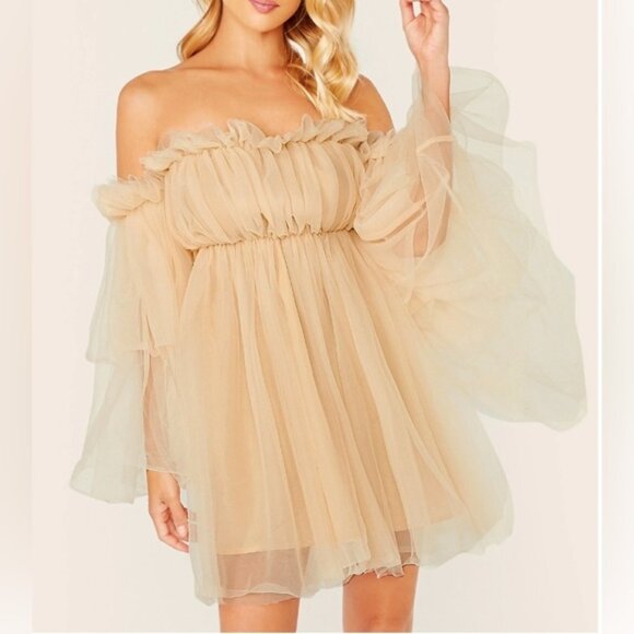 Off Shoulder Ruffle Mesh Dress - Picture 1 of 6
